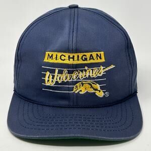 Vintage 90s Michigan Wolverines Cap Baseball Hat Front Row University NCAA Blue